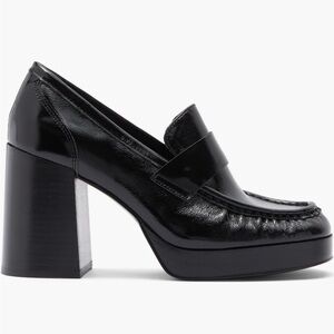 Steve Madden MUNDAY Shiny Black Leather Loafer Heels 8.5 LIKE NEW